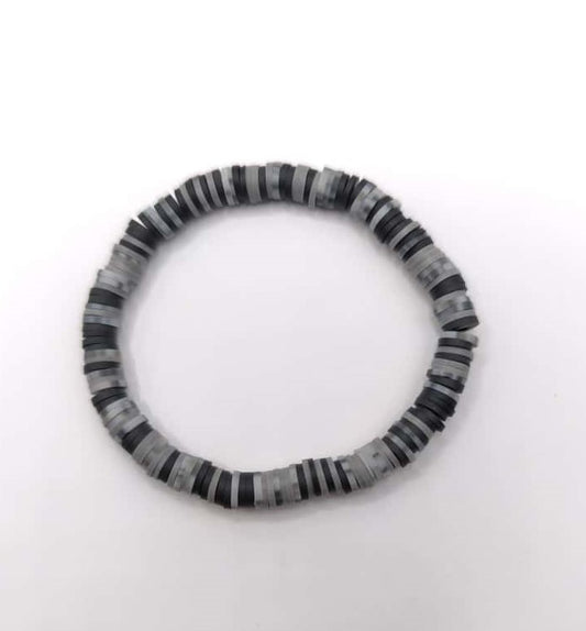 Bratara elastica Heishi negru si gri