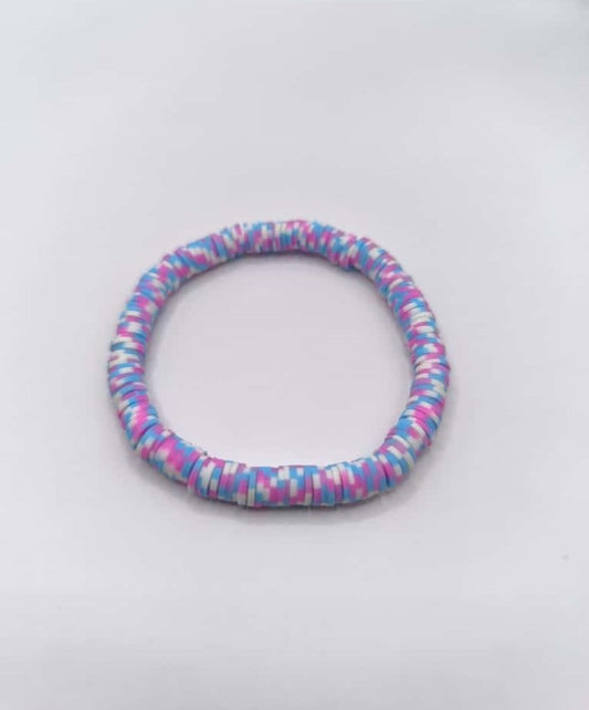 Bratara elastica Heishi roz, albastru si alb