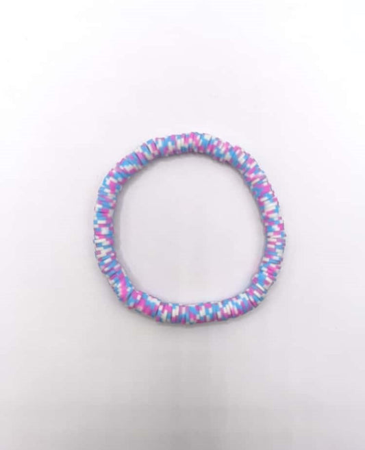 Bratara elastica Heishi roz, albastru si alb