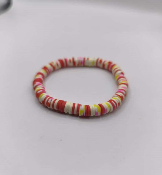 Bratara elastica Heishi rosu, roz, galben si alb