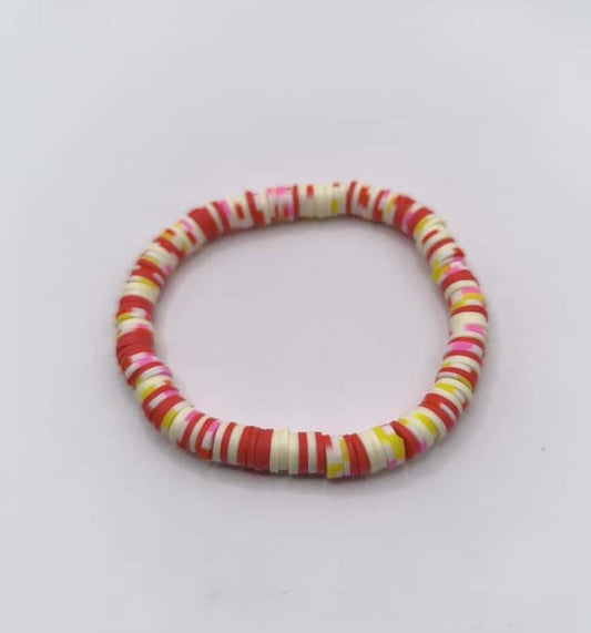 Bratara elastica Heishi rosu, roz, galben si alb