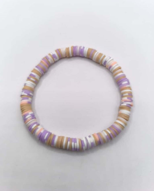 Bratara elastica Heishi crem, alb, lila si roz