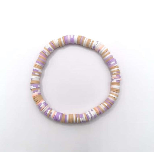 Bratara elastica Heishi crem, alb, lila si roz