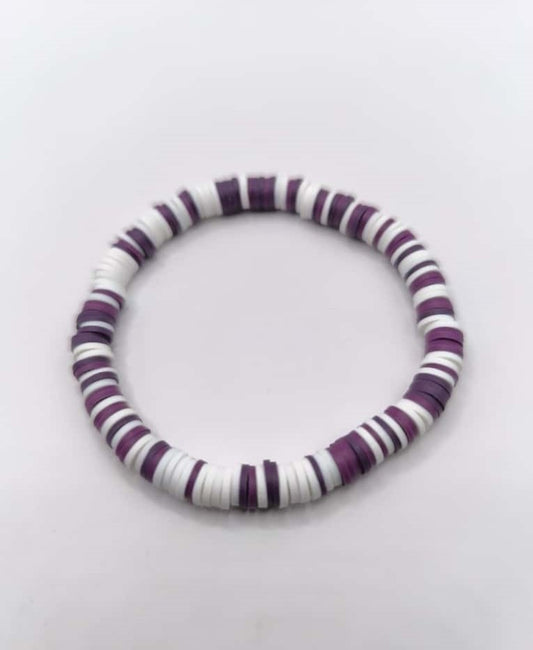 Bratara elastica Heishi alb si mov inchis