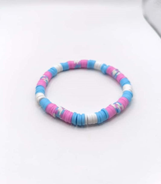 Bratara elastica Heishi roz, albastru si alb