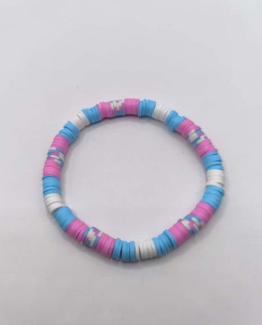 Bratara elastica Heishi roz, albastru si alb