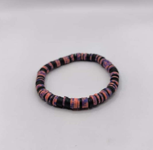 Bratara elastica Heishi negru, portocaliu si mov