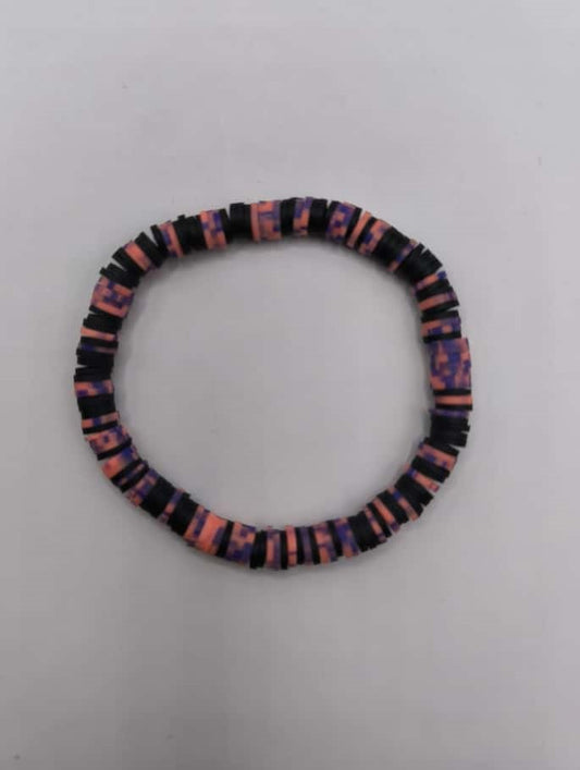 Bratara elastica Heishi negru, portocaliu si mov