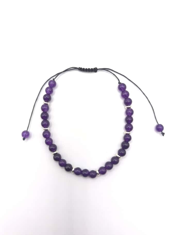 Bratara reglabila cu ametist si argint – snur negru