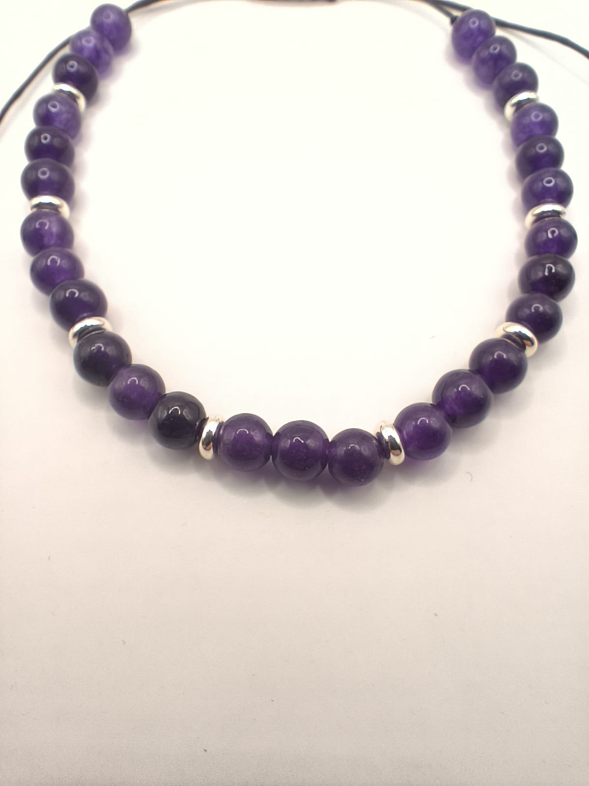 Bratara reglabila cu ametist si argint – snur negru