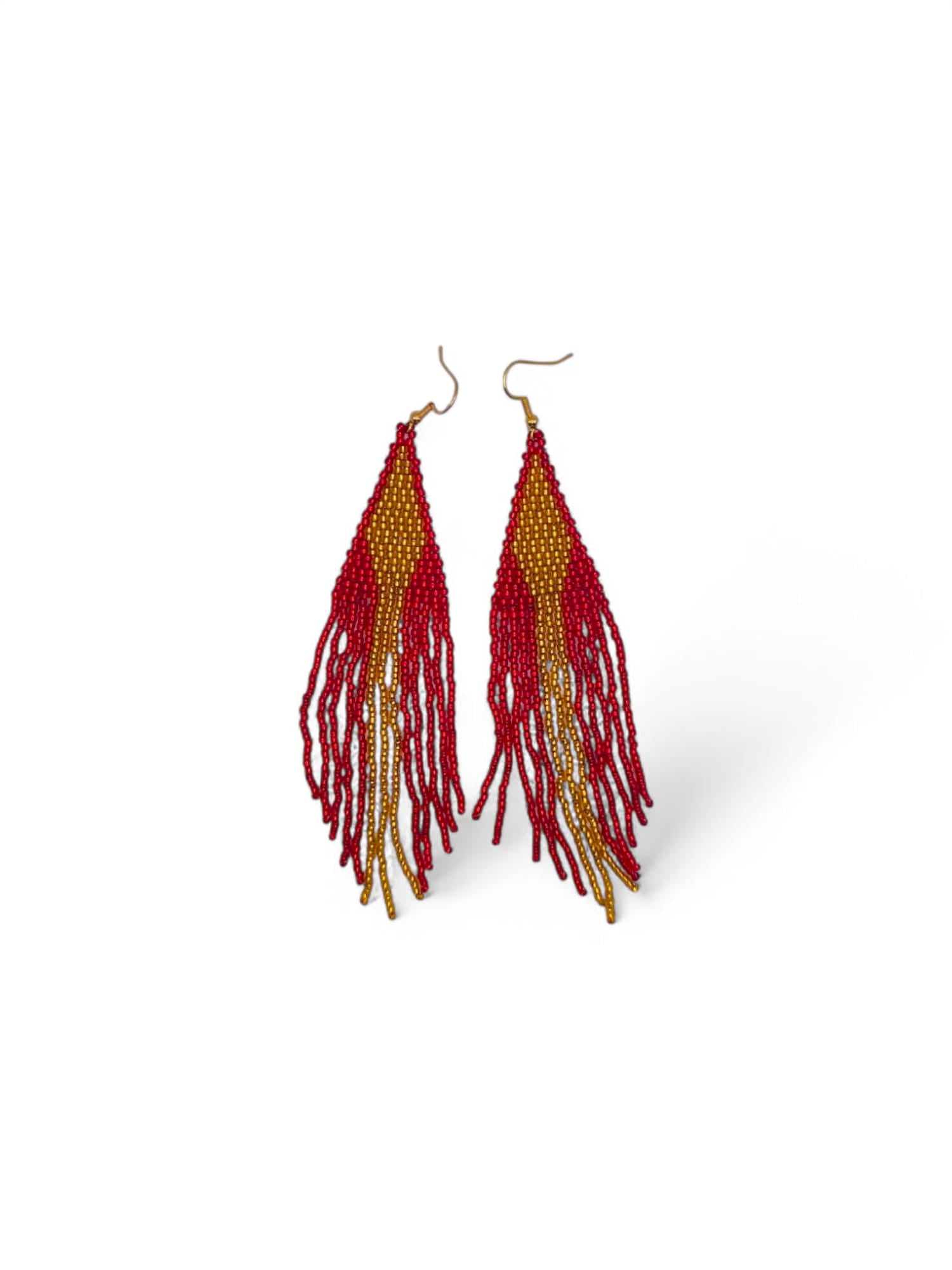 Cercei franjuri Ruby Lined rosu si auriu