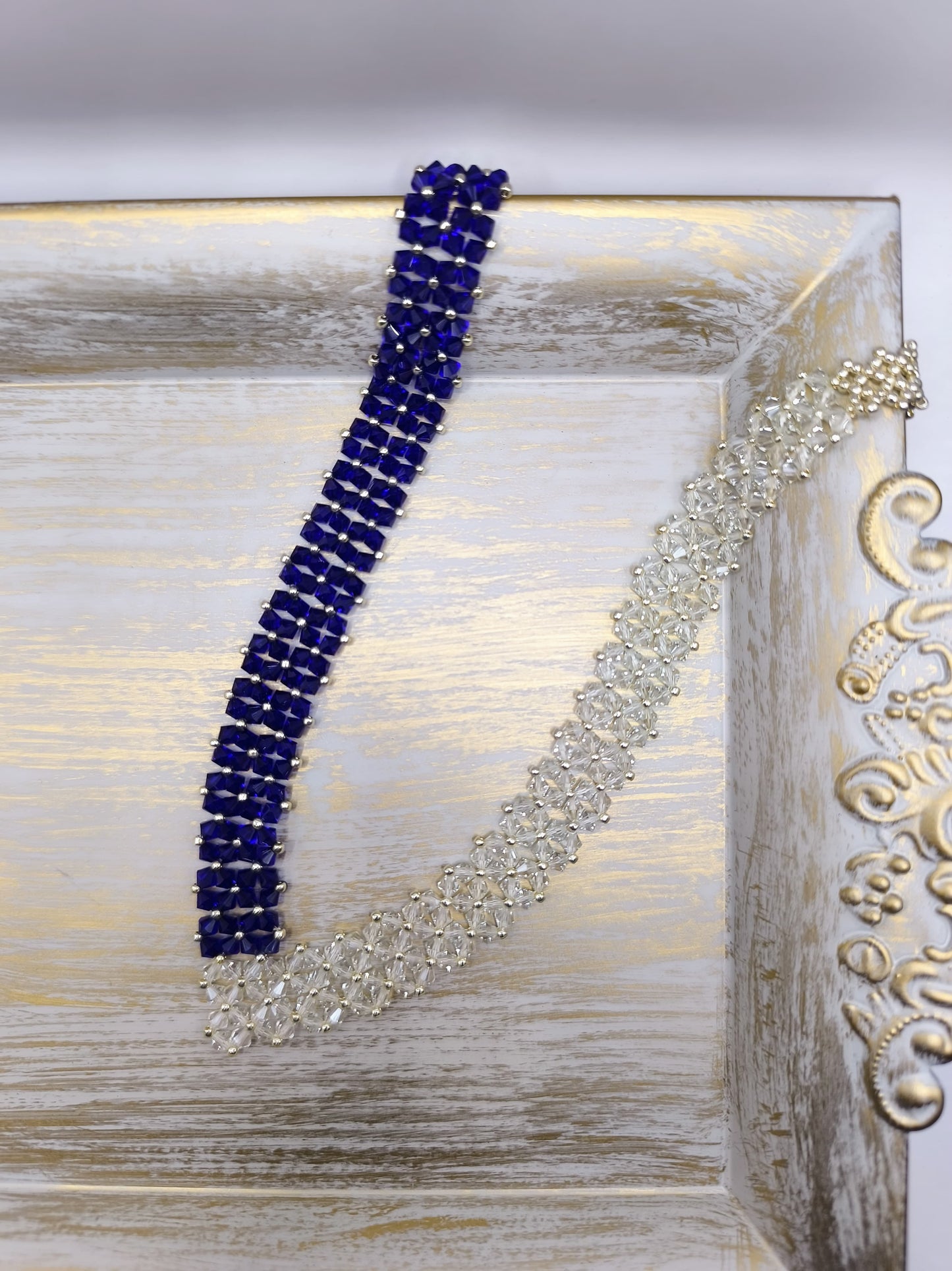 Colier handmade Midnight Glow albastru si argintiu