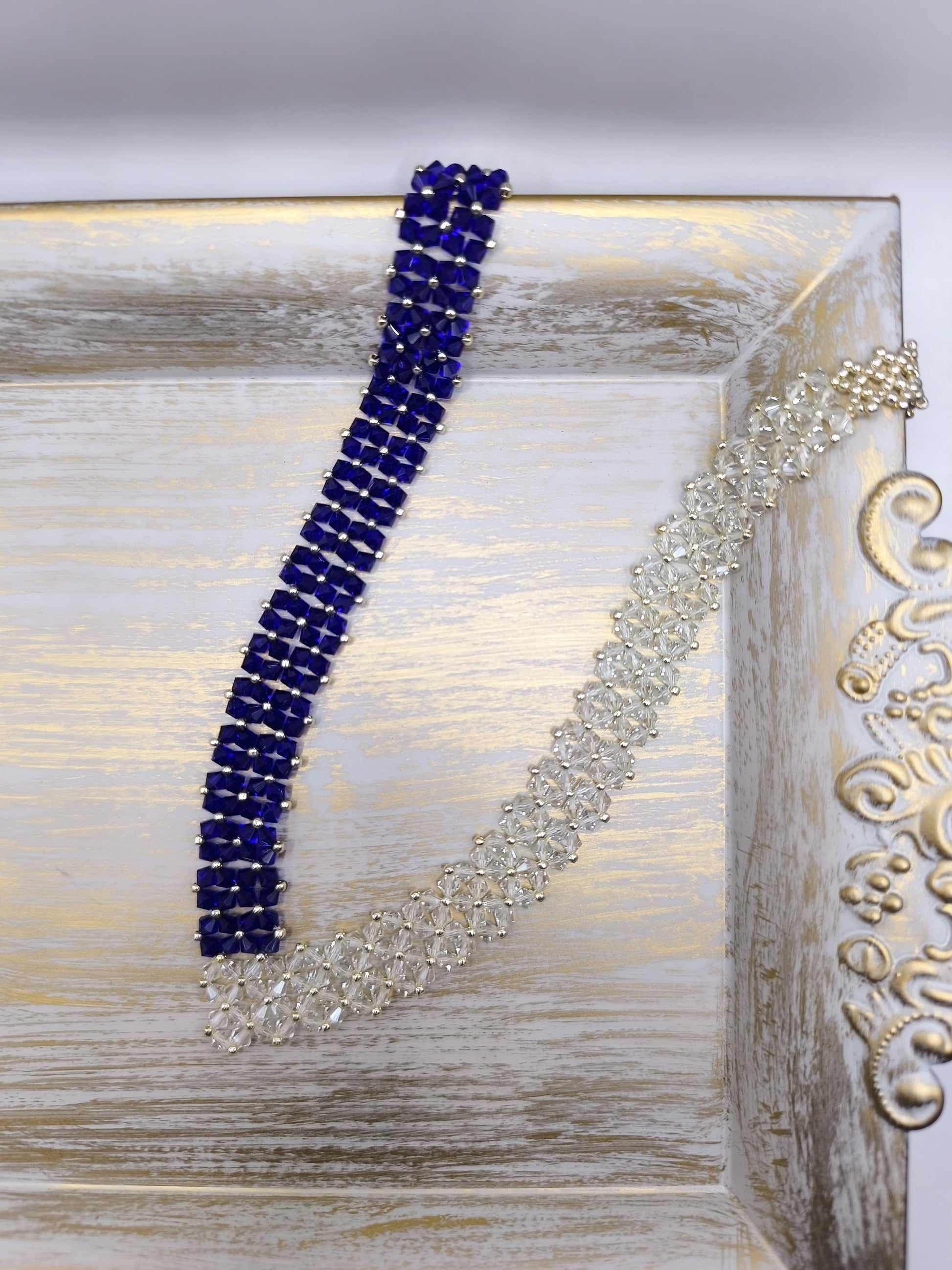 Colier handmade Midnight Glow albastru si argintiu