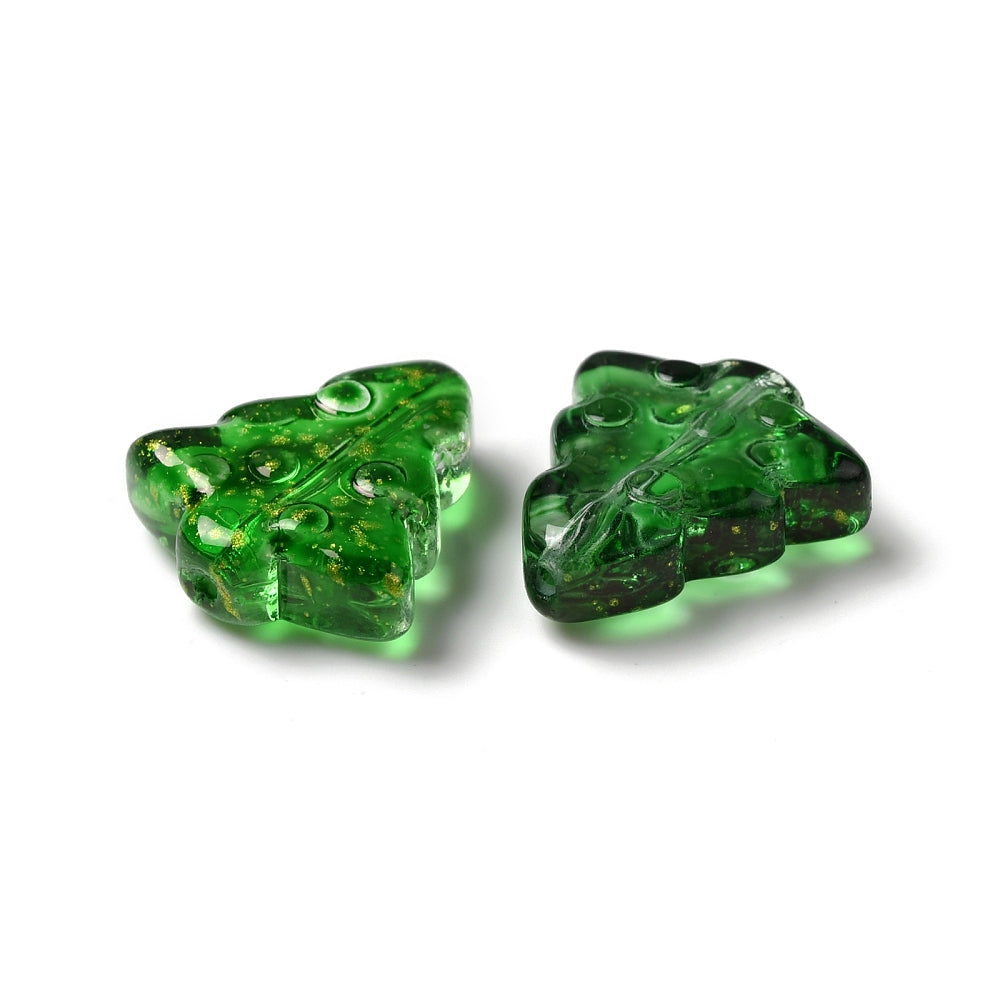 Margele sticla brad 16x15mm verde cu auriu