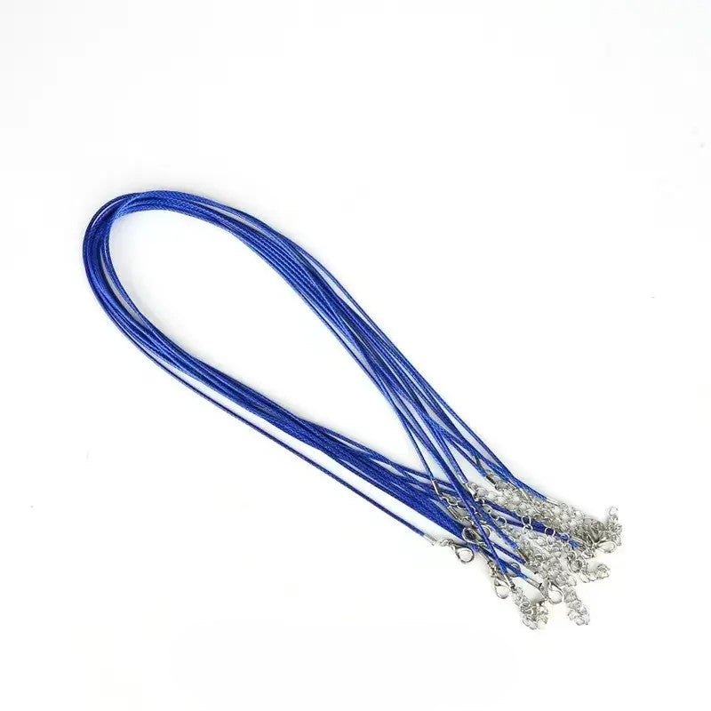 Baza colier snur cerat albastru si terminatie argintie 45cm+5 cm prelungire