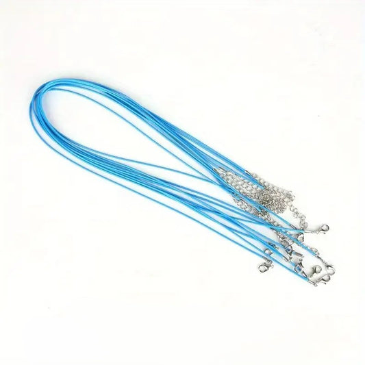 Baza colier snur cerat albastru deschis si terminatie argintie 45cm+5 cm prelungire