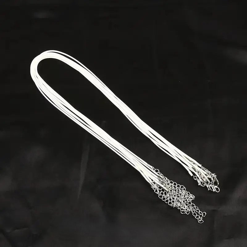 Baza colier snur cerat alb si terminatie argintie 45cm+5 cm prelungire