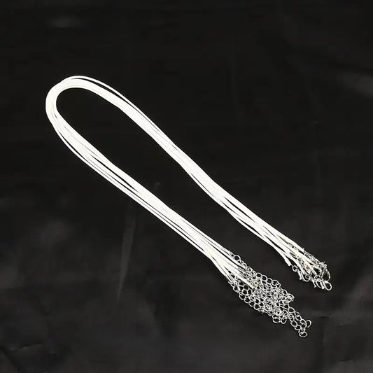 Baza colier snur cerat alb si terminatie argintie 45cm+5 cm prelungire