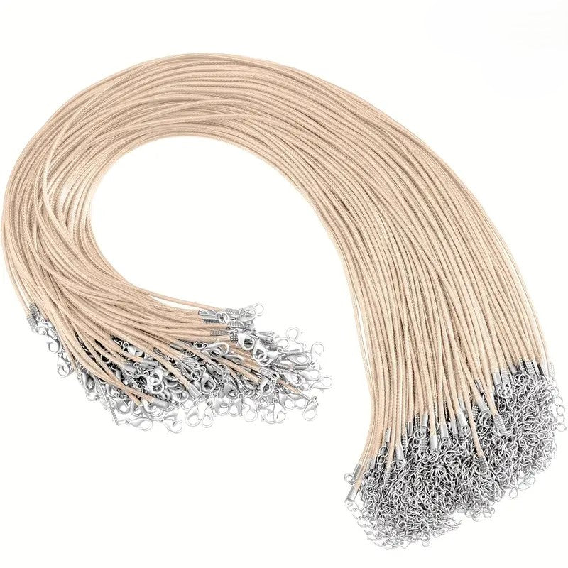 Baza colier snur cerat bej si terminatie argintie 45cm+5 cm prelungire