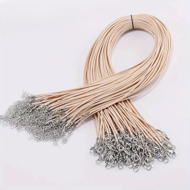 Baza colier snur cerat crem si terminatie argintie 45cm+5 cm prelungire