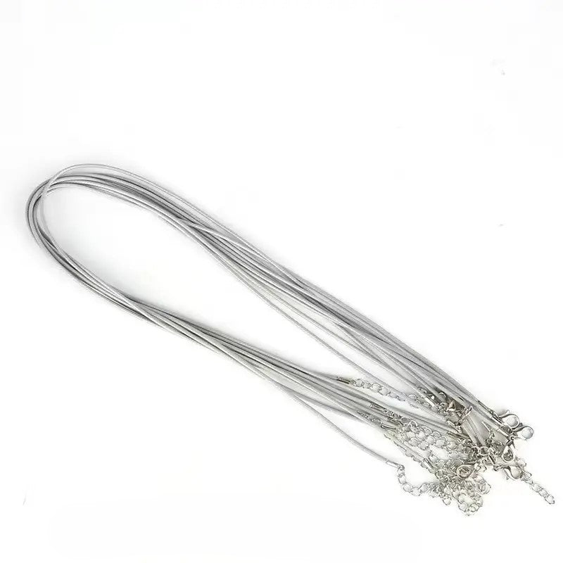 Baza colier snur cerat gri si terminatie argintie 45cm+5 cm prelungire