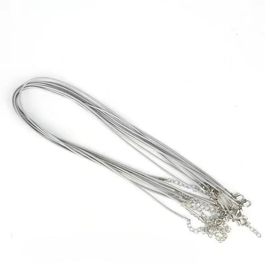 Baza colier snur cerat gri si terminatie argintie 45cm+5 cm prelungire