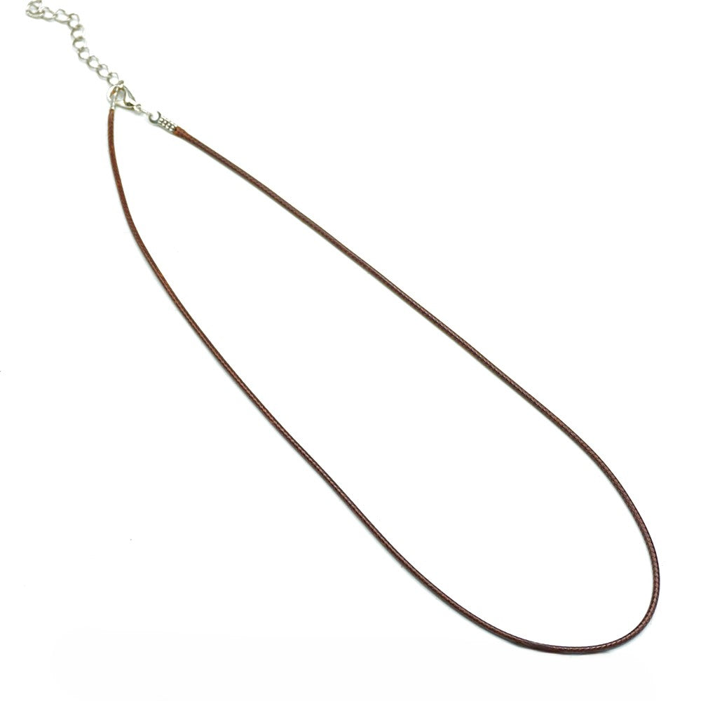 Baza colier snur cerat maro si terminatie argintie 45cm+5 cm prelungire