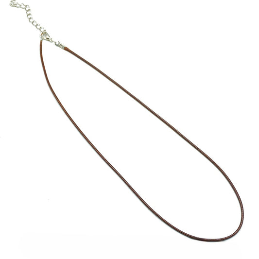 Baza colier snur cerat maro si terminatie argintie 45cm+5 cm prelungire