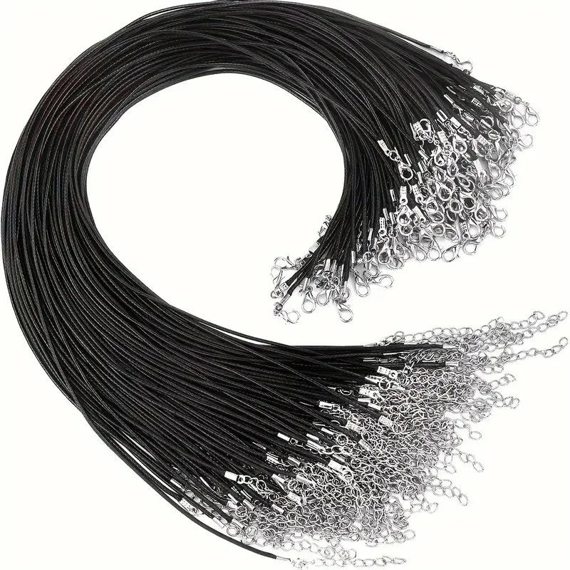 Baza colier snur cerat negru si terminatie argintie 45cm+5 cm prelungire