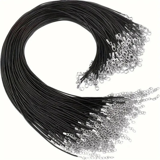 Baza colier snur cerat negru si terminatie argintie 45cm+5 cm prelungire