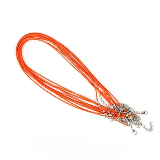 Baza colier snur cerat portocaliu si terminatie argintie 45cm+5 cm prelungire