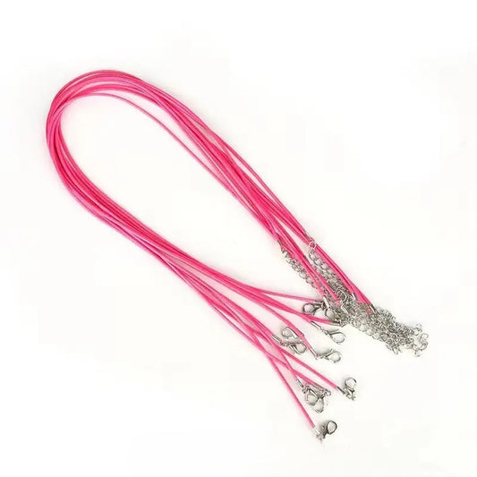 Baza colier snur cerat roz si terminatie argintie 45cm+5 cm prelungire