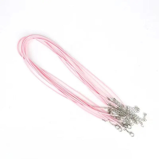 Baza colier snur cerat roz deschis si terminatie argintie 45cm+5 cm prelungire