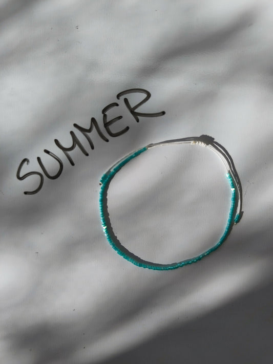 Bratara de picior reglabila cu Miyuki turcoaz ochi de pisica – snur alb