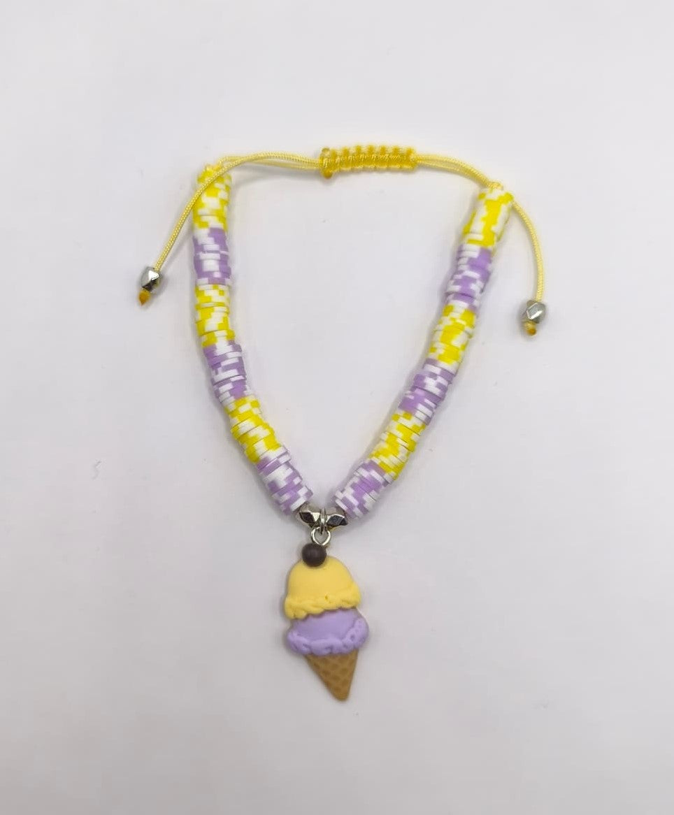 Bratara reglabila Ice Cream Fun – mov, alb si galben