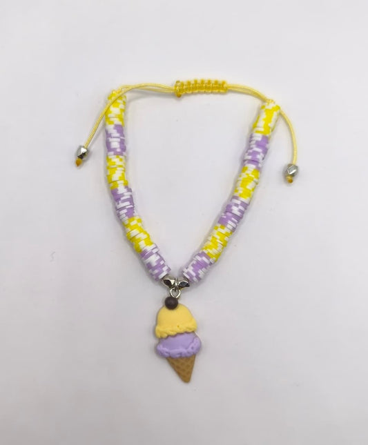 Bratara reglabila Ice Cream Fun – mov, alb si galben