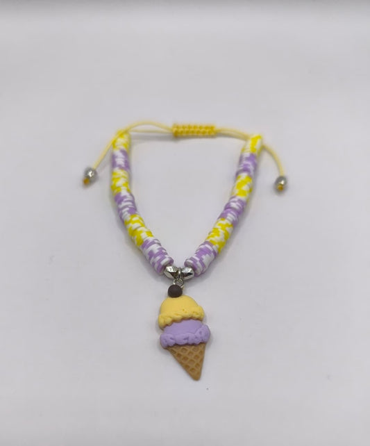 Bratara reglabila Ice Cream Fun – mov, alb si galben