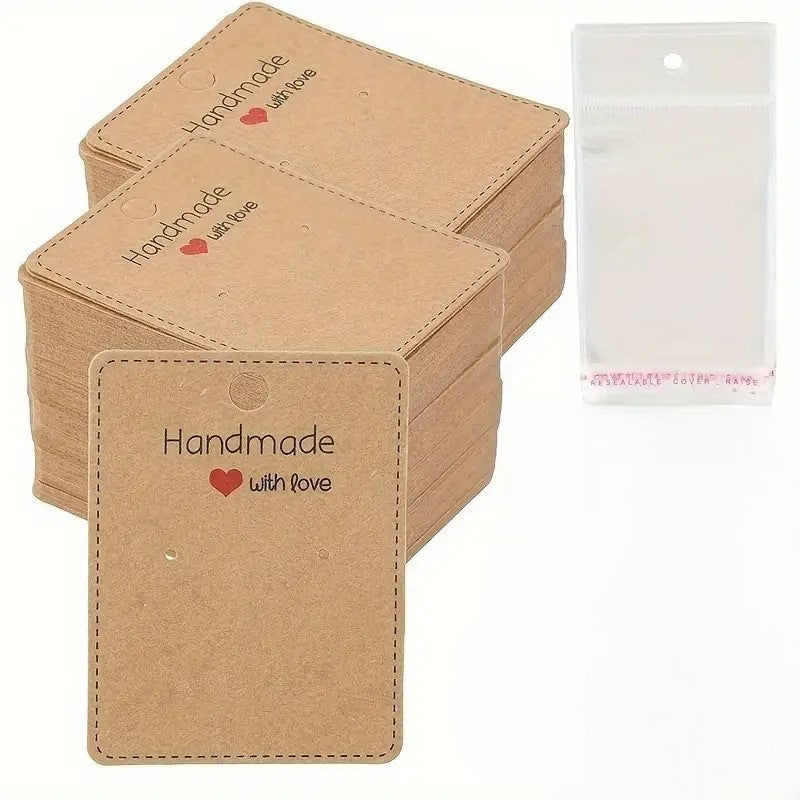 Eticheta carton natur expunere cercei 6.5x5cm + punga ambalaj