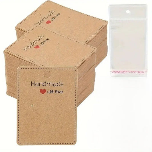 Eticheta carton natur expunere cercei 6.5x5cm + punga ambalaj