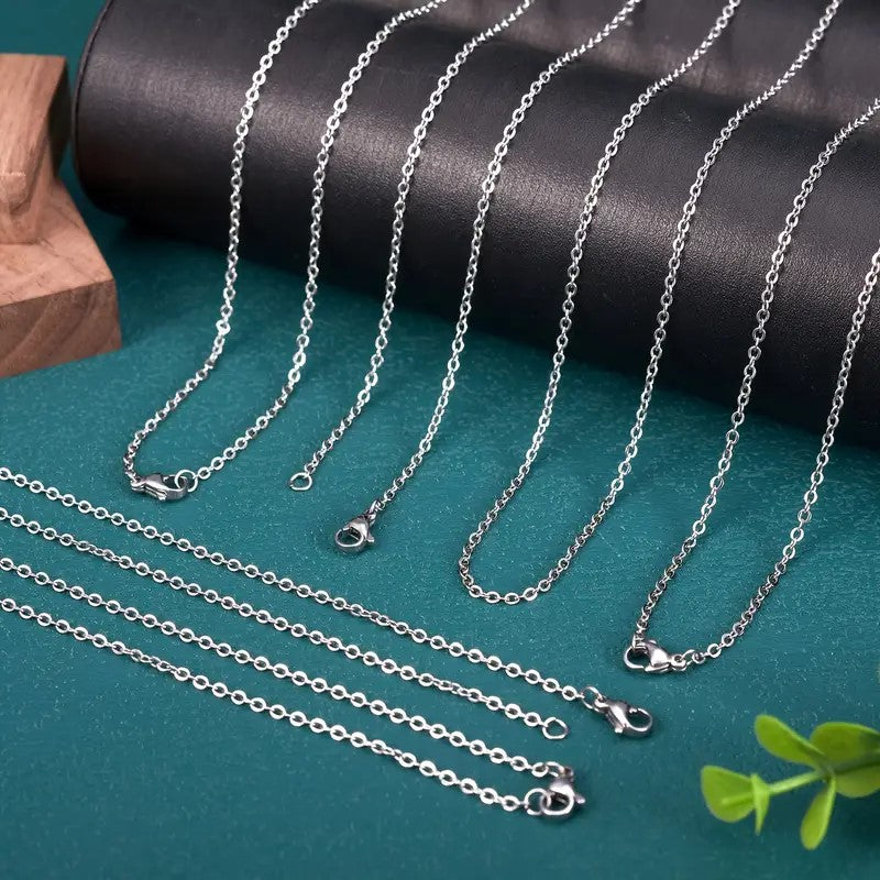 Baza colier lant otel inoxidabil 2x1.5x0.3mm 45 cm si inchizatoare lobster argintiu