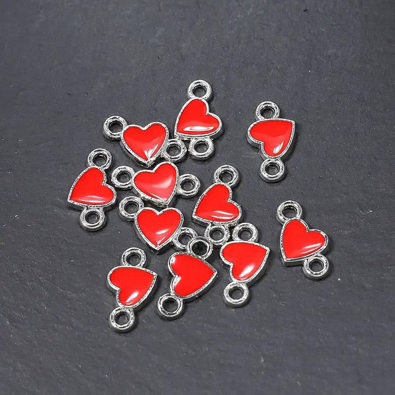 Link inima argintiu emailat rosu 14x8mm argintiu