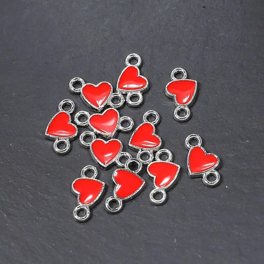 Link inima argintiu emailat rosu 14x8mm argintiu