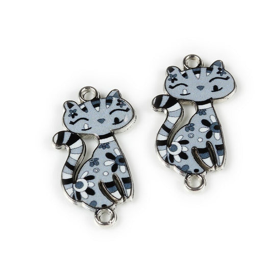 Link pisica argintiu inchis cu email printat gri 30x16mm