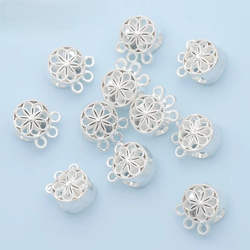 Margele metalice cu floare si 3 prelungiri 12.5x10mm argintiu