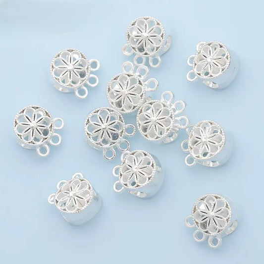 Margele metalice cu floare si 3 prelungiri 12.5x10mm argintiu