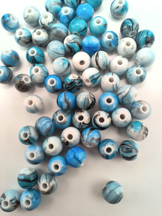 Margele acrilice 6mm albastru cu negru