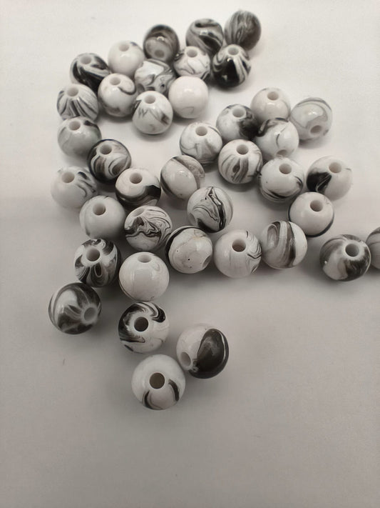 Margele acrilice 6mm alb cu negru