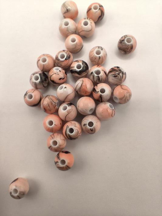 Margele acrilice 6mm portocaliu cu negru