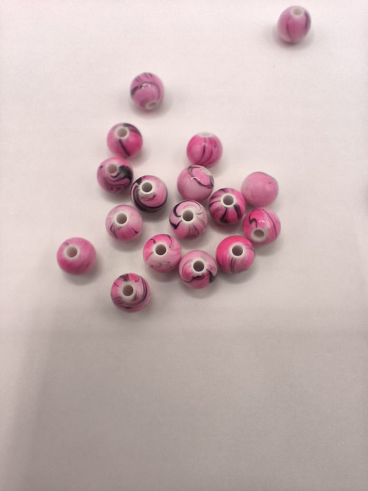 Margele acrilice 6mm roz cu negru