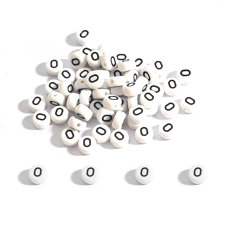 Margele acrilice alb si negru litera O 7mm